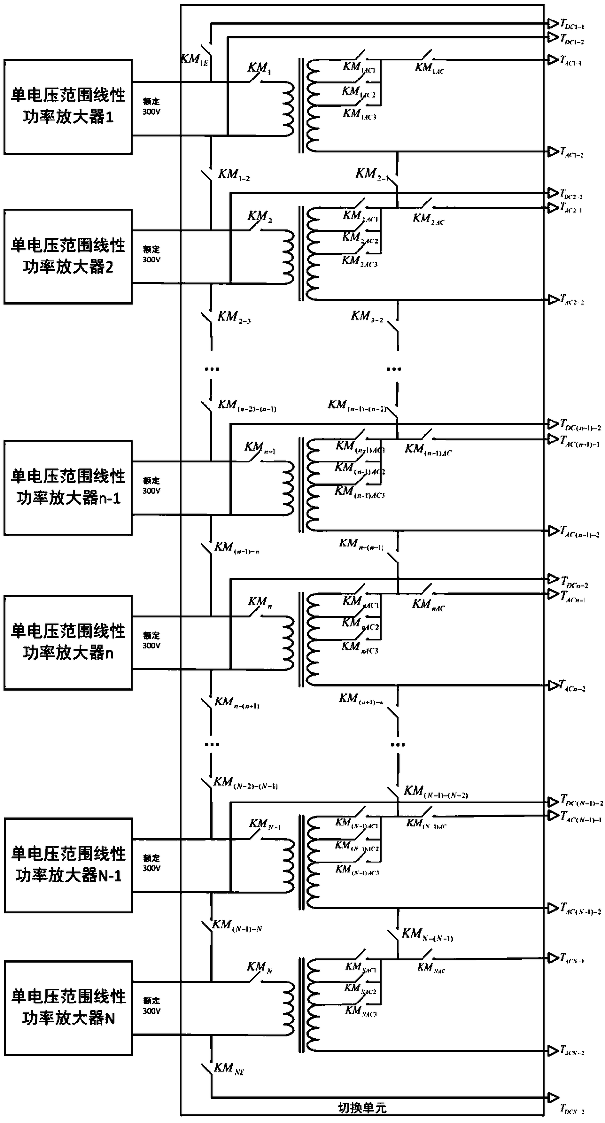 A linear power amplifier with multiple voltage outputs