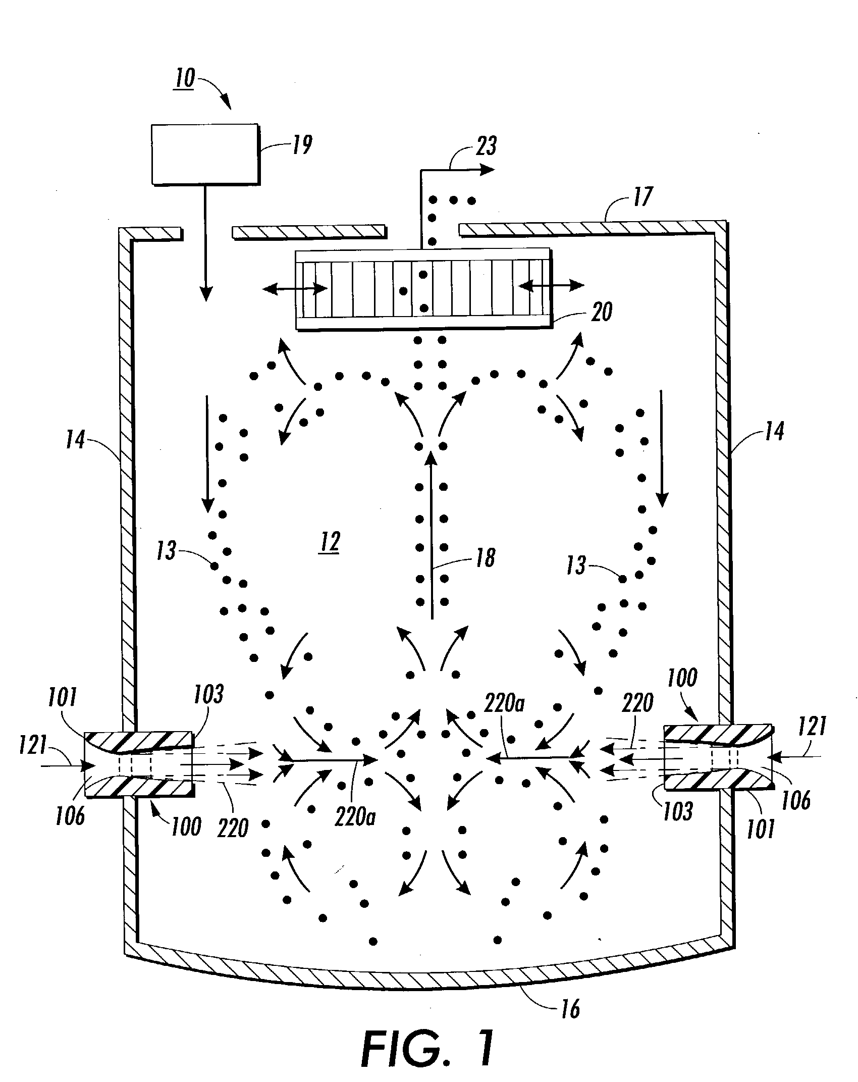 Plural odd number bell-like openings nozzle device for a fluidized bed jet mill