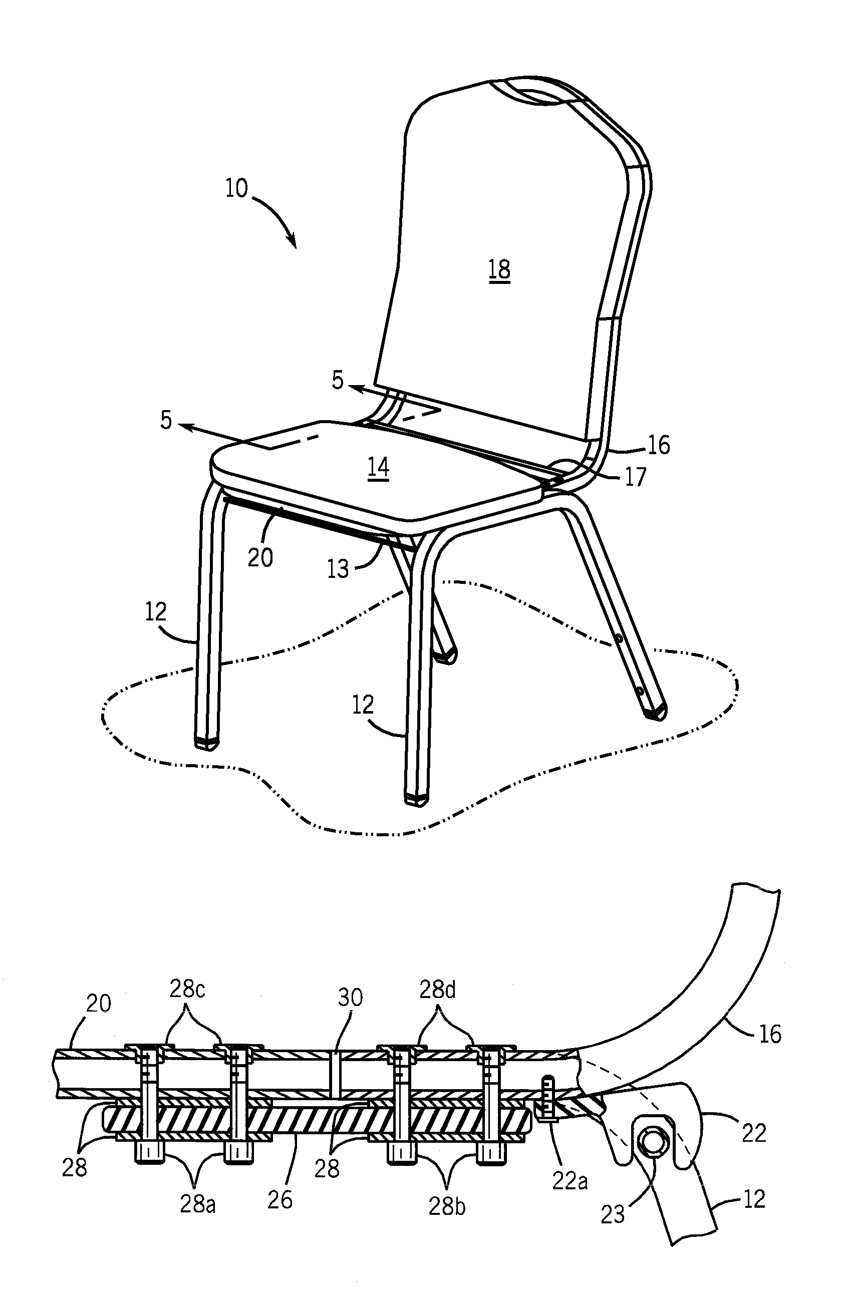 Stackable chair with flexible back