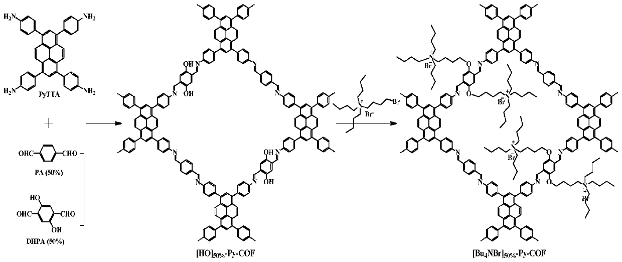 A kind of ionized covalent organic framework material and its preparation method and catalytic application