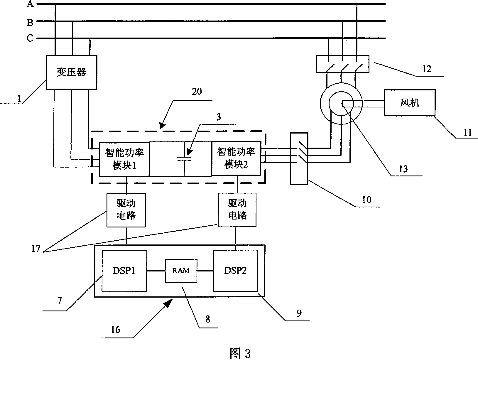 Excitation circuit for dual feedback asynchronous wind force generator unit