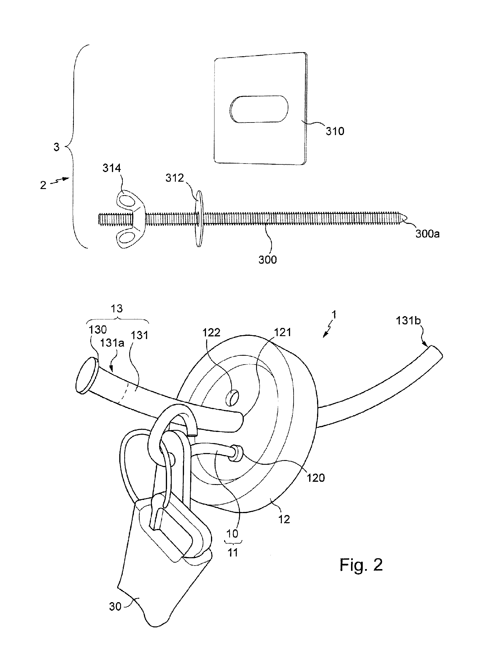 Device, kit and method for anchoring an element on an exterior face of a wall of a building