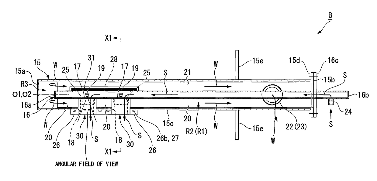 Device for monitoring inside of high-temperature furnace, and system for monitoring inside of high-temperature furnace provided with same