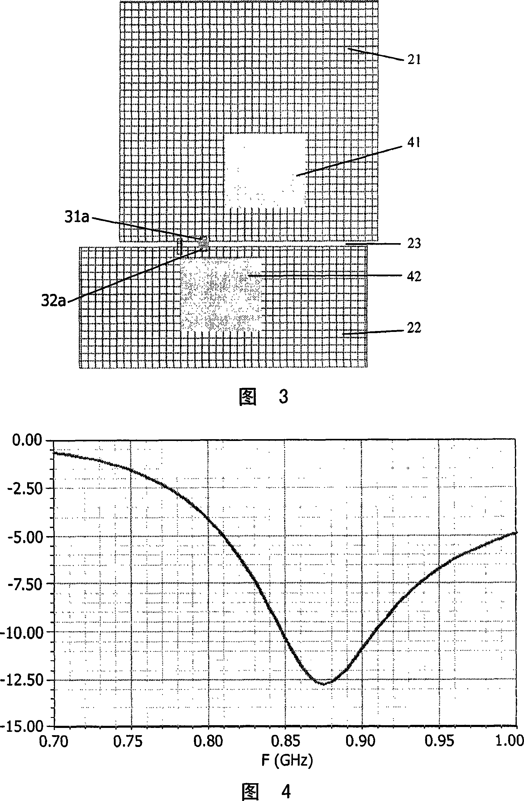 Antenna having conductive planes connected by a conductive bridge