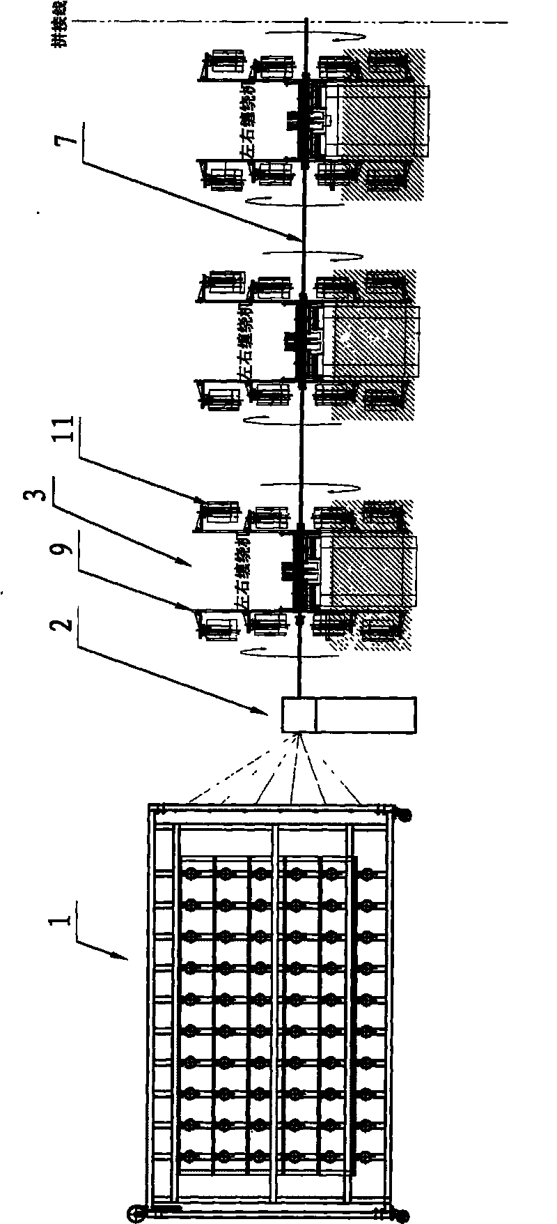 Production method of composite material by multilayer diagonal winding and production line