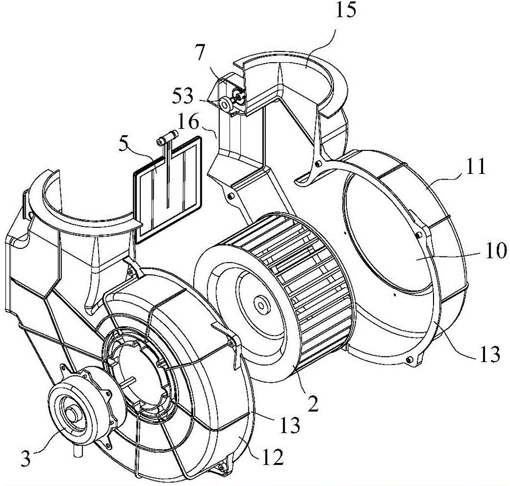 Volute type centrifugal fan with one let and two outlets