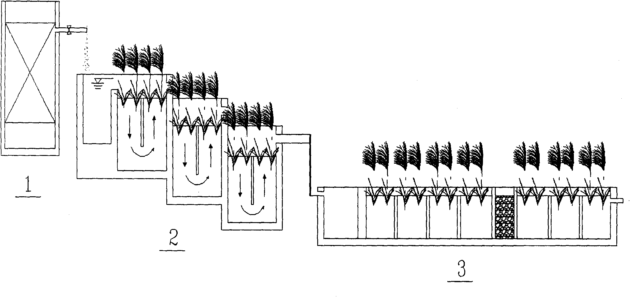 Biological contact oxidation and artificial wetland combined treatment system for grey water of residential area