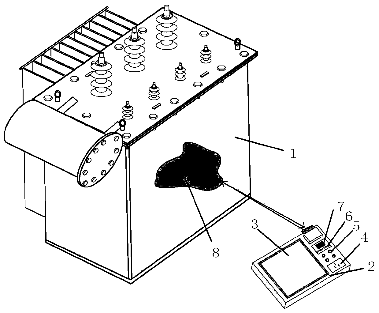 Transformer body oil leakage area detection system and method