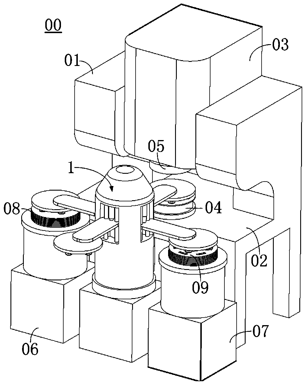 Stamping device with automatic pick-up and put-down apparatus and of steel discs for motor iron core