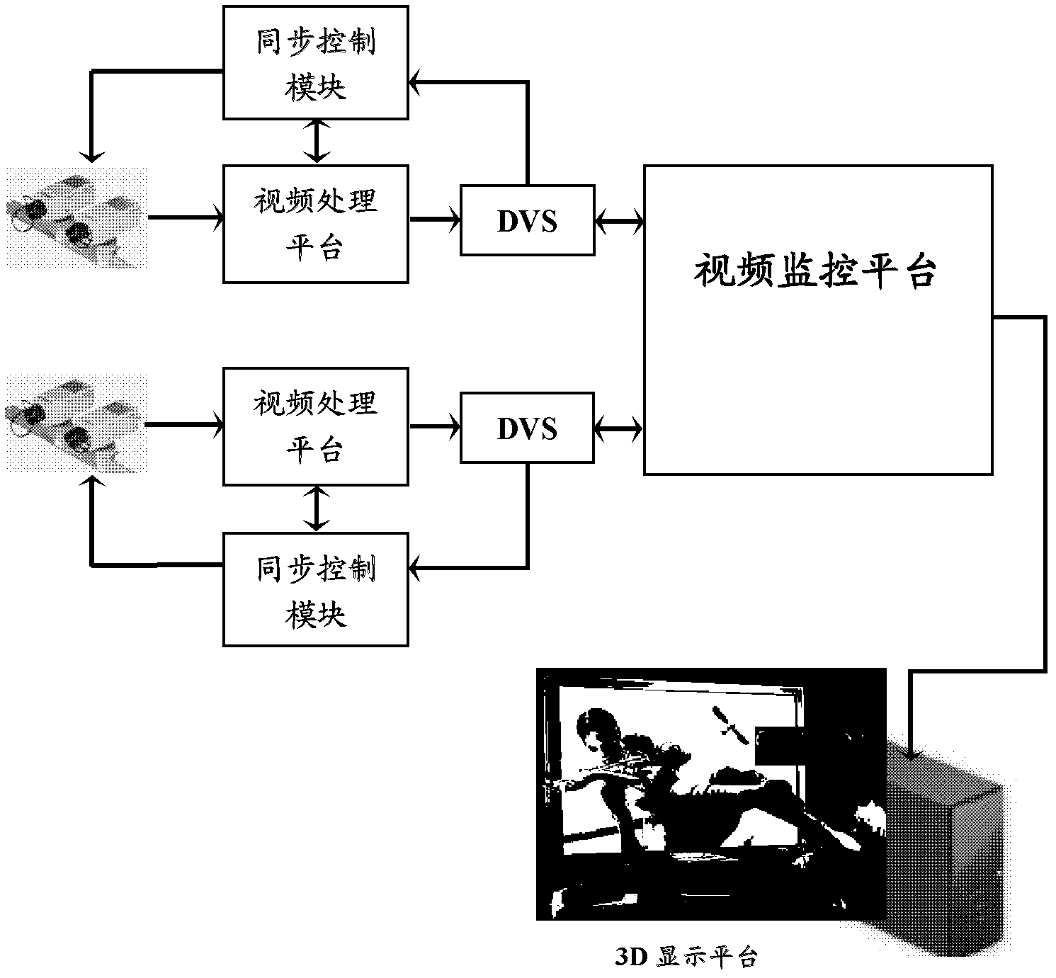 Network 3D (three dimensional) video monitoring system and method and video processing platform