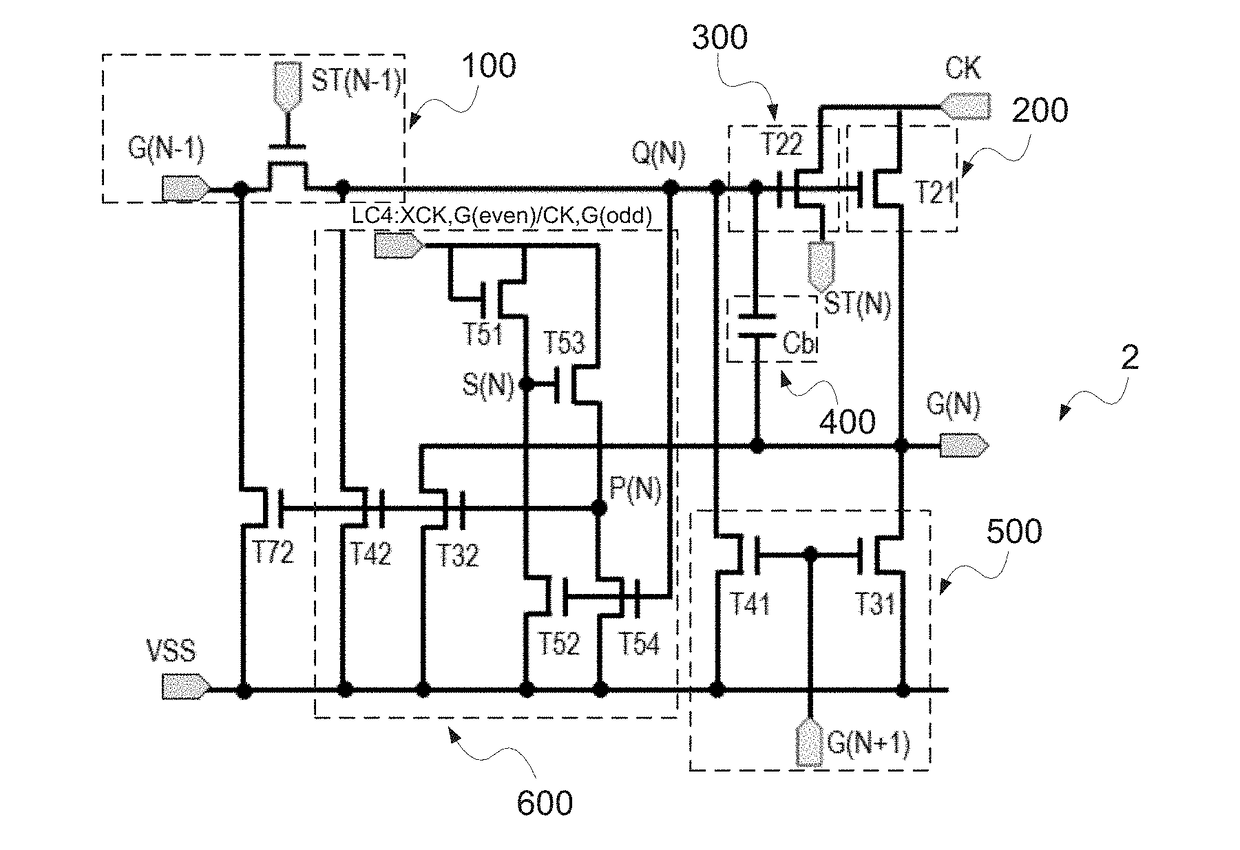 Double-side gate driver on array circuit, liquid crystal display panel, and driving method