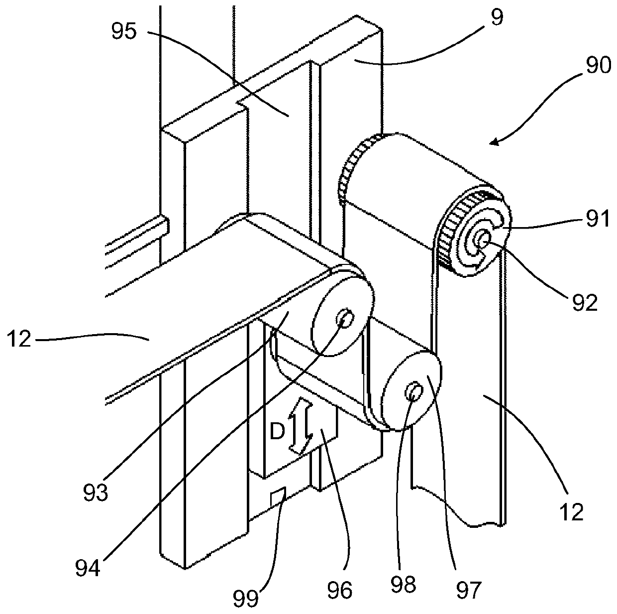 Device and method for fitting a strip to a tread