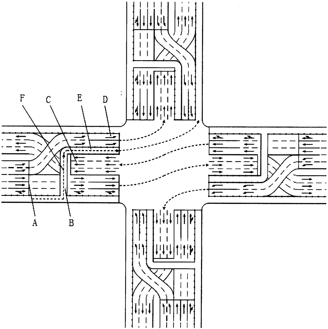 Design method for left turn non-motor traffic at continuous flow intersection