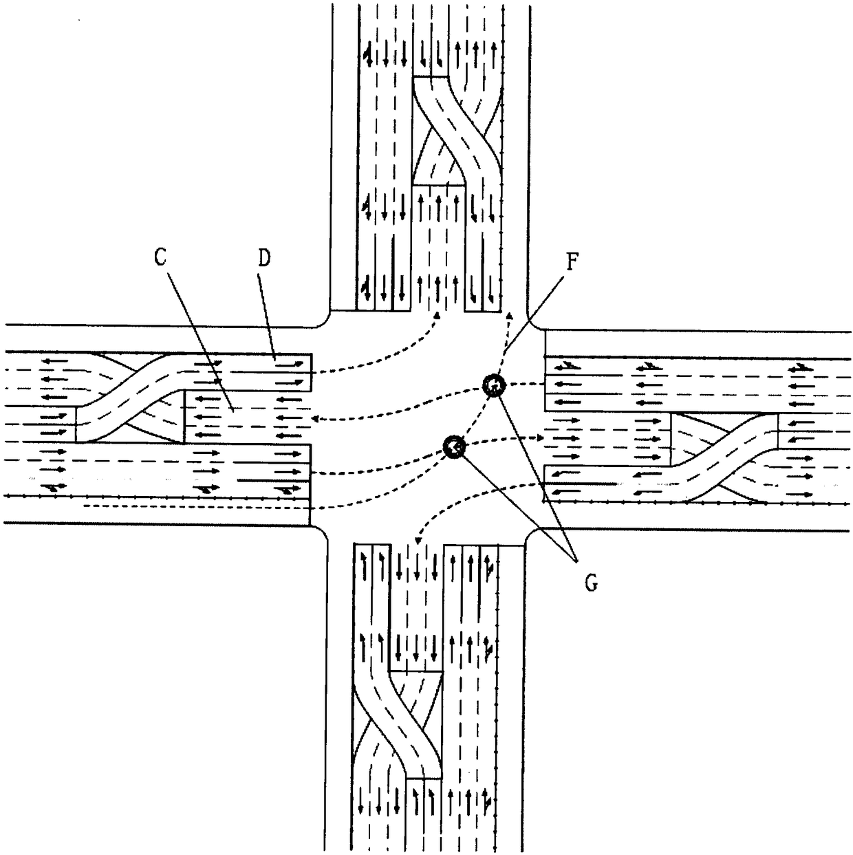 Design method for left turn non-motor traffic at continuous flow intersection