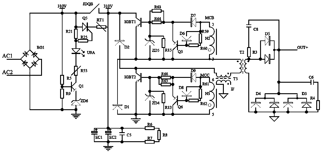 IGBT single-tube inversion manual arc welding machine and circuit structure thereof