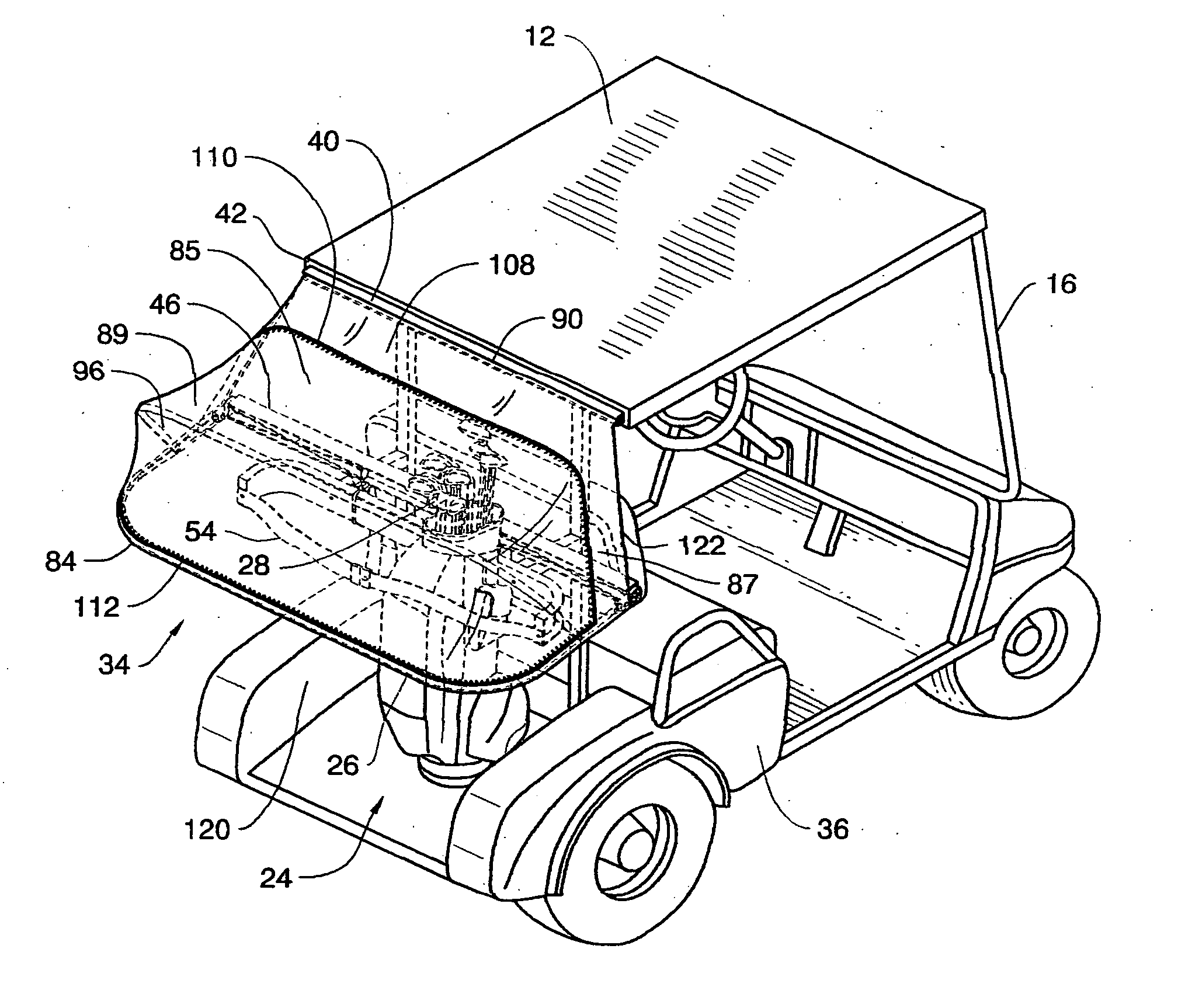 Golf cart rearwardly extending canopy cover