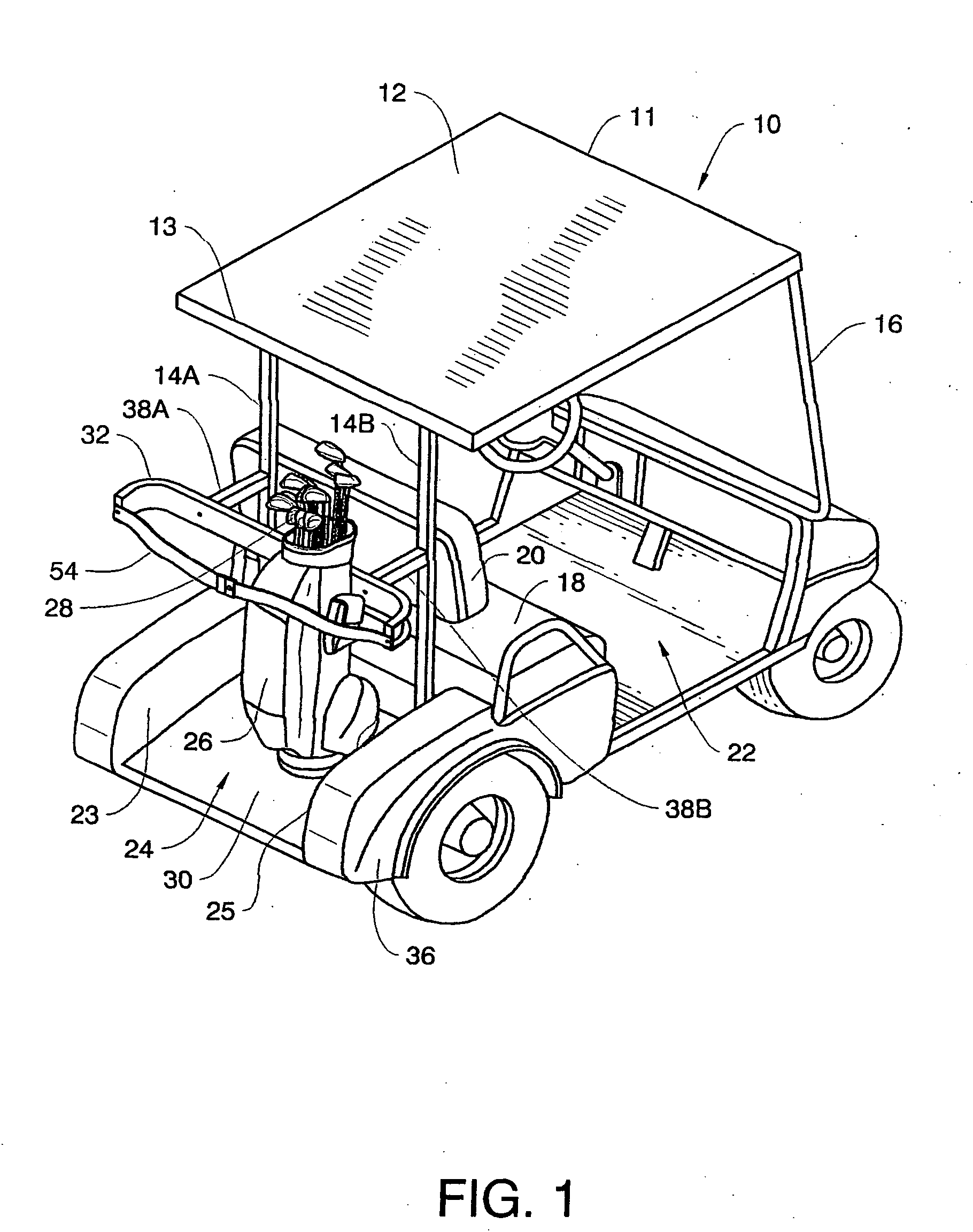 Golf cart rearwardly extending canopy cover