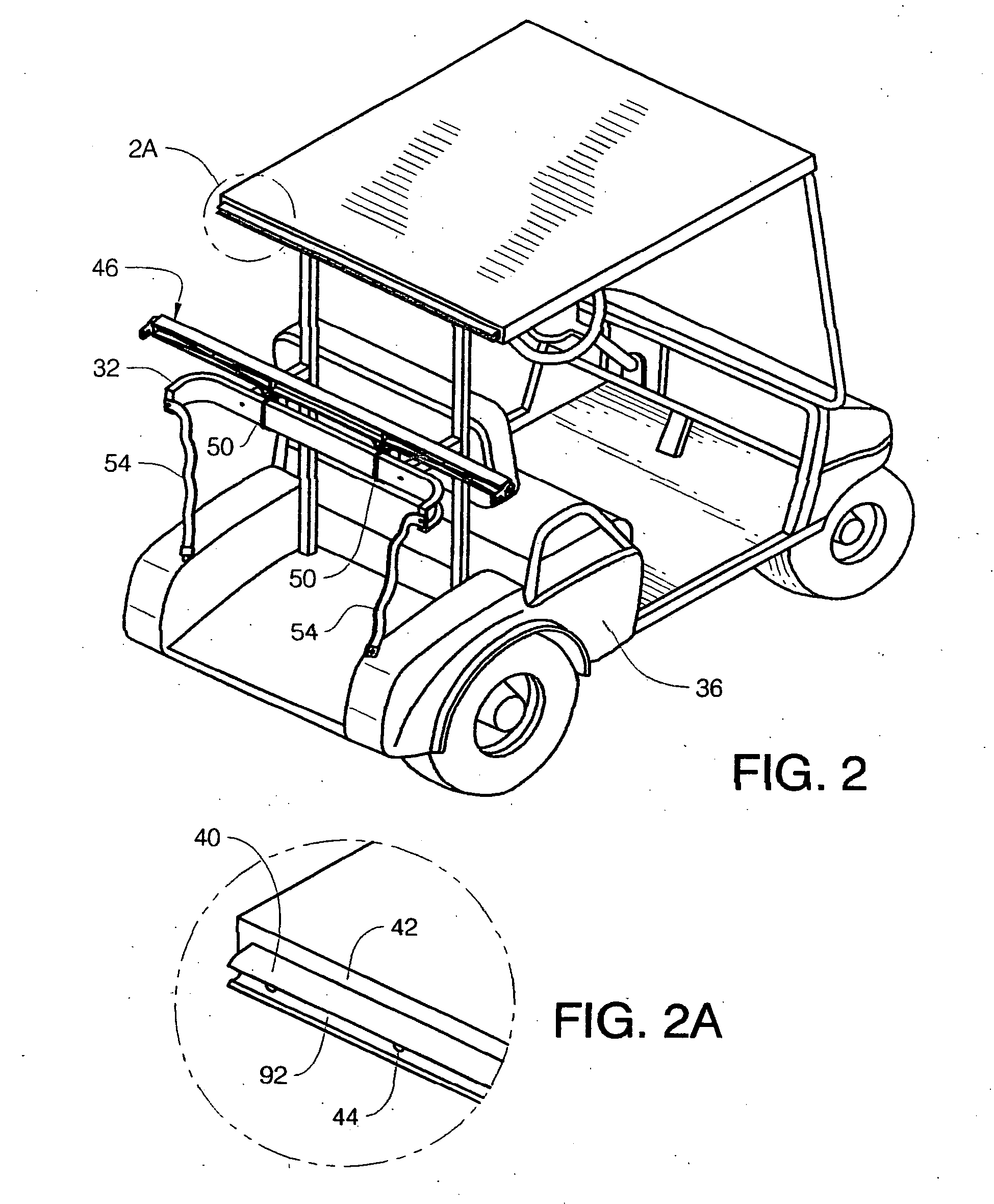 Golf cart rearwardly extending canopy cover