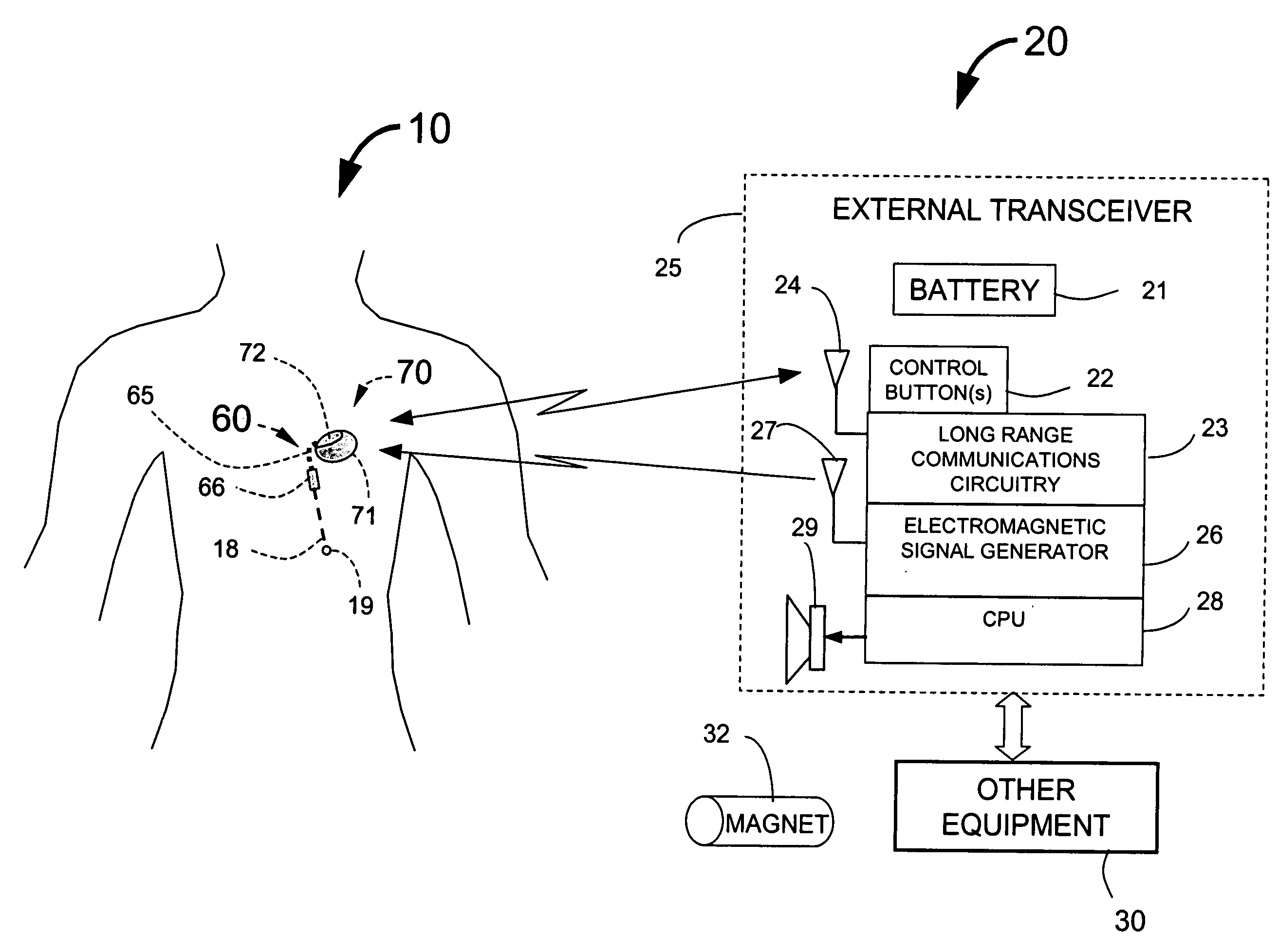 Implantable medical system with long range telemetry