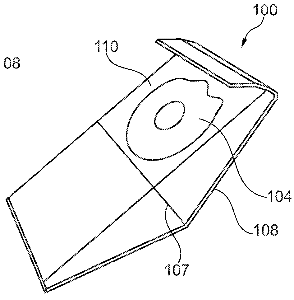 An assembly comprising an ostomy device and a package for the ostomy device