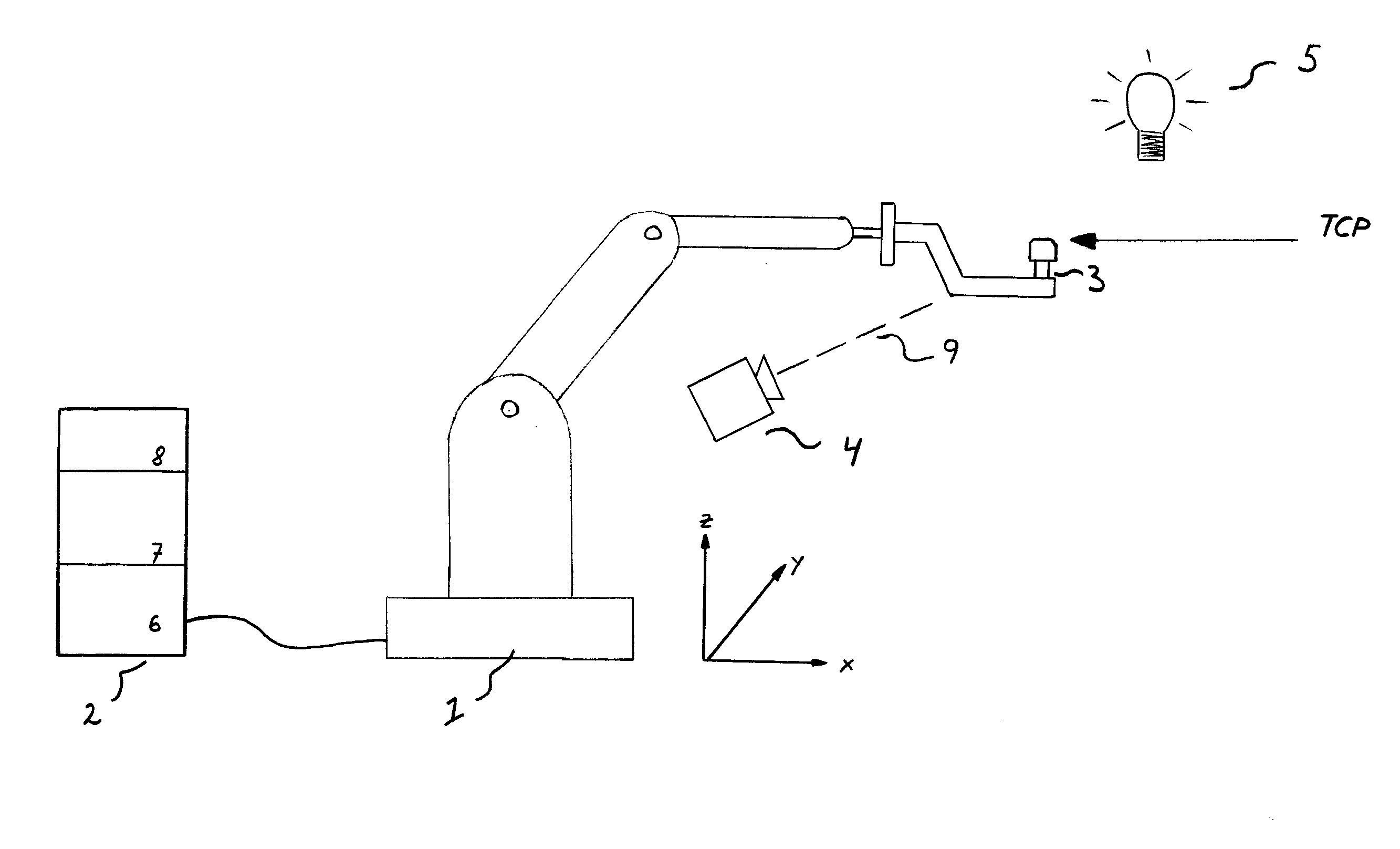 Device and Method for Calibrating the Center Point of a Tool Mounted on a Robot by Means of a Camera