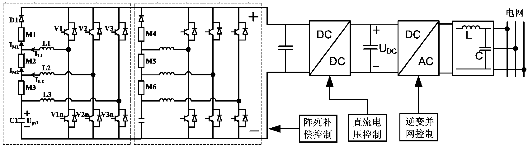 Photovoltaic array topological structure, grid-connected system based on photovoltaic array topological structure and photovoltaic array control method