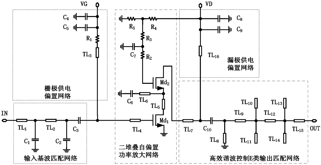 Precise harmonic control-based efficient class E stacked power amplifier