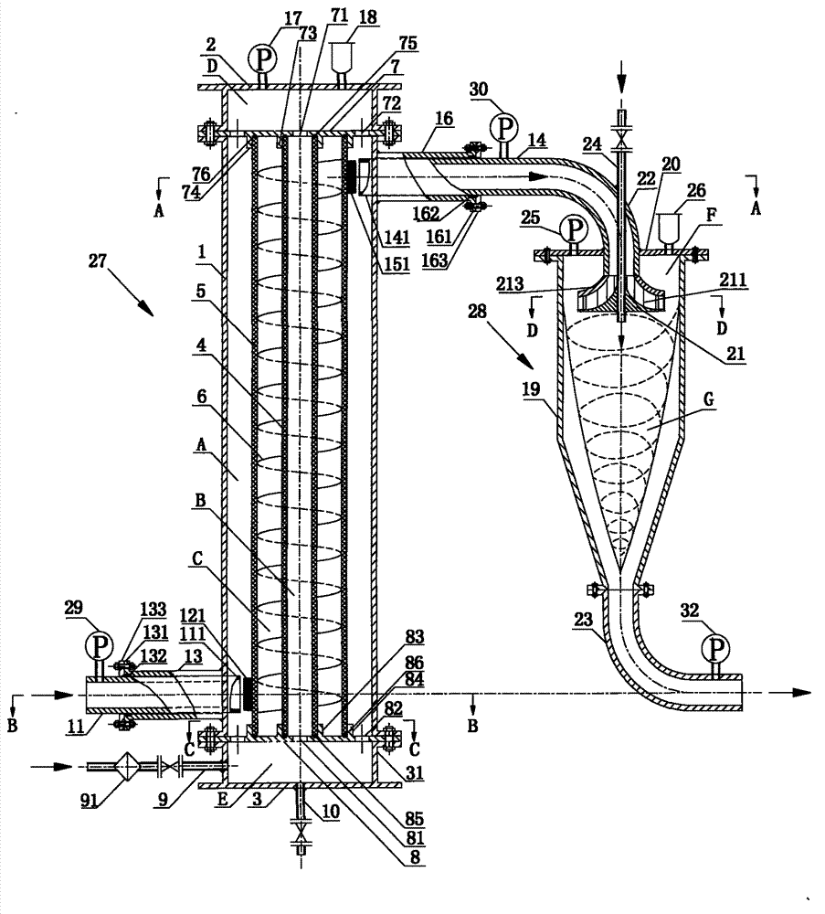 Gas dissolving device capable of combining pipe flow and vortex