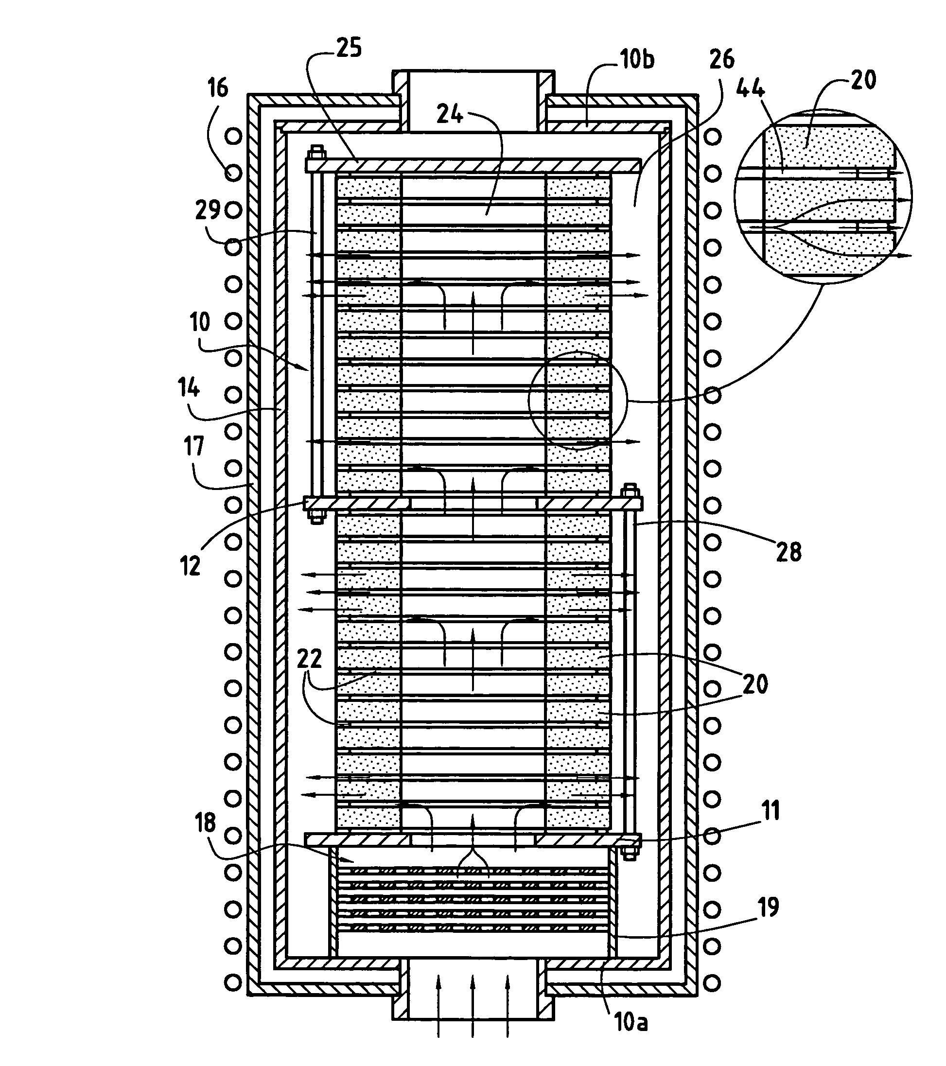 Chemical vapor infiltration method for densifying porous substrates having a central passage