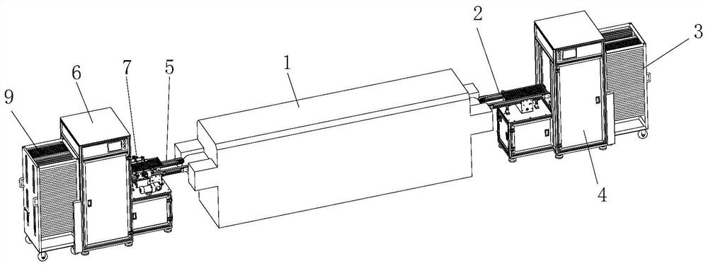 Turnover device for automatic feeding and discharging of heating furnace, and implementation method thereof