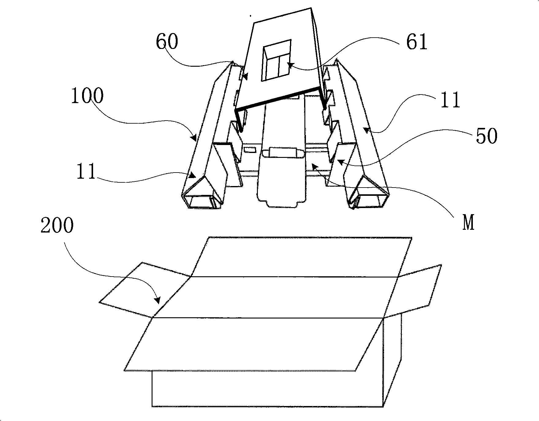 Full papery packing method for flat panel display and full papery packing box