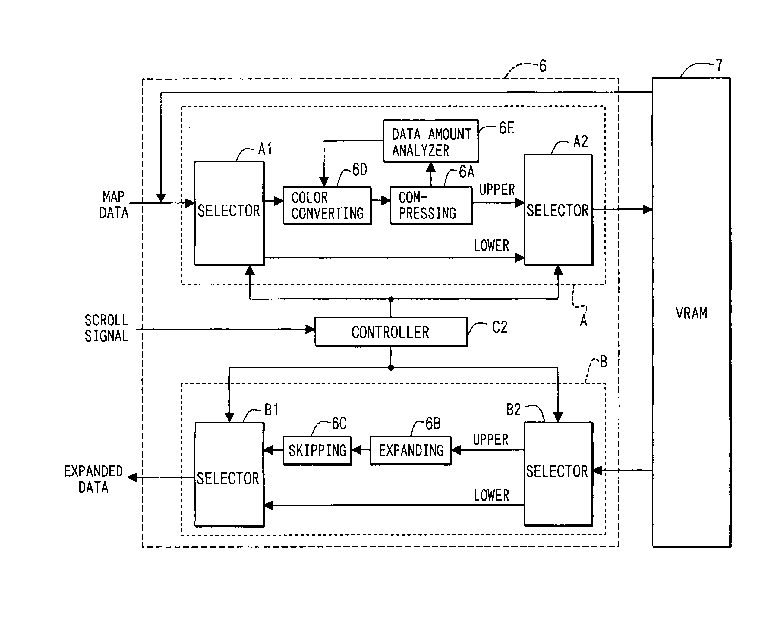 Image display system scrolling image at high speed using data compression