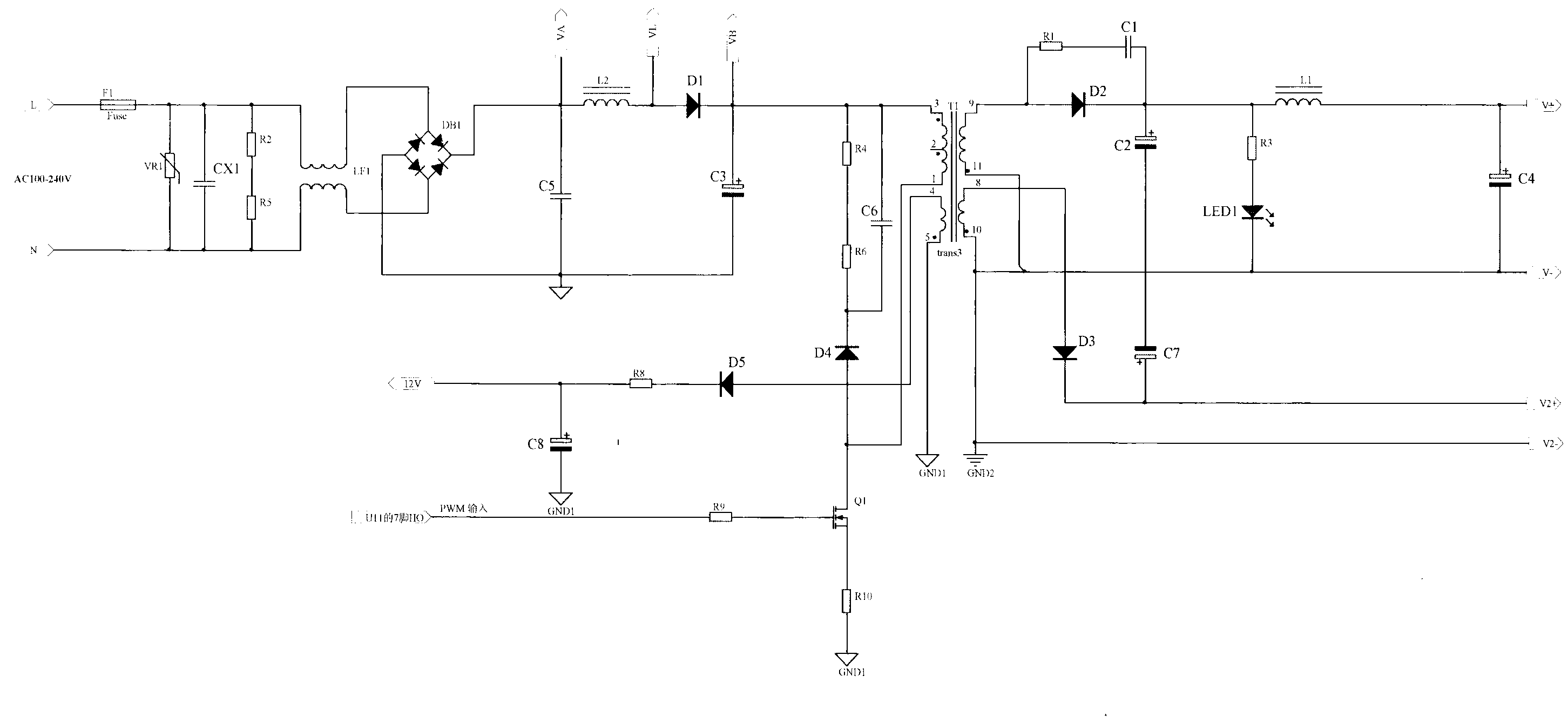 Green and intelligent numerical-control light emitting diode (LED) driving power supply