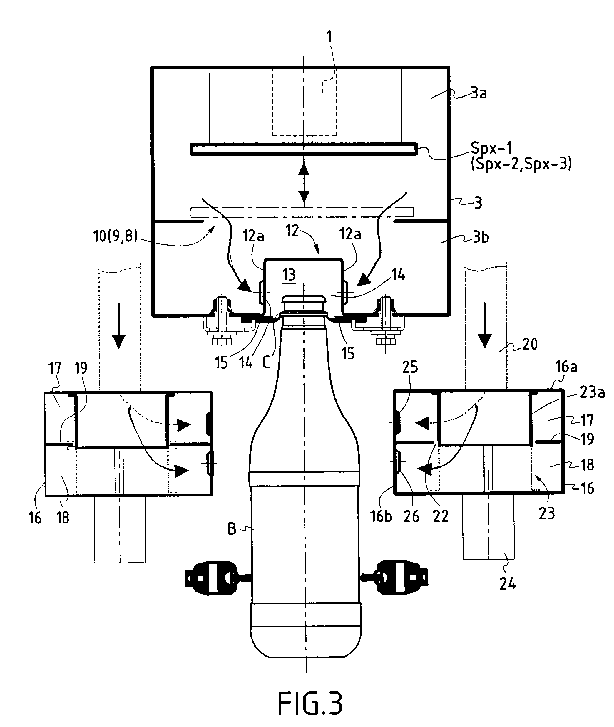 Method for forming a train of suspended objects transported under the influence of air jets, and conveying section for carrying out said method