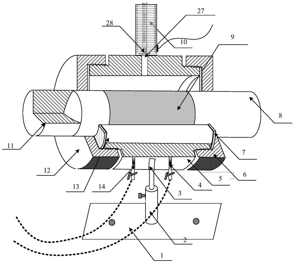 Device and method for measuring dynamic lateral strain of test piece through liquid volume