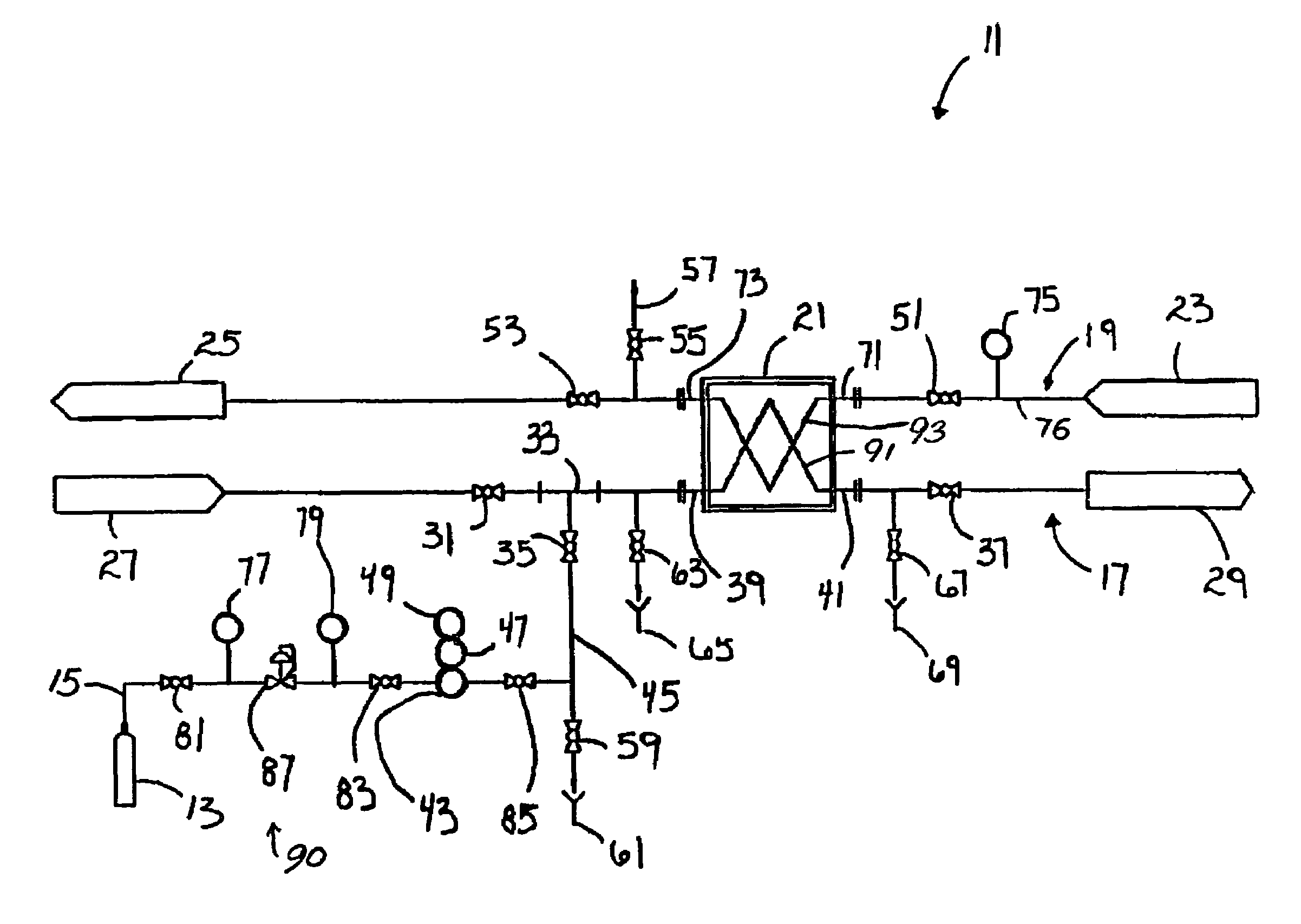 Heat exchanger leak detection using mass gas flow metering