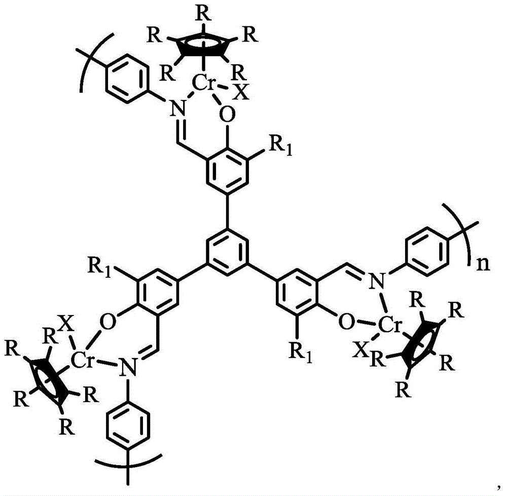 Organic porous material after-supported single cyclopentadienyl chromium catalyst and application thereof