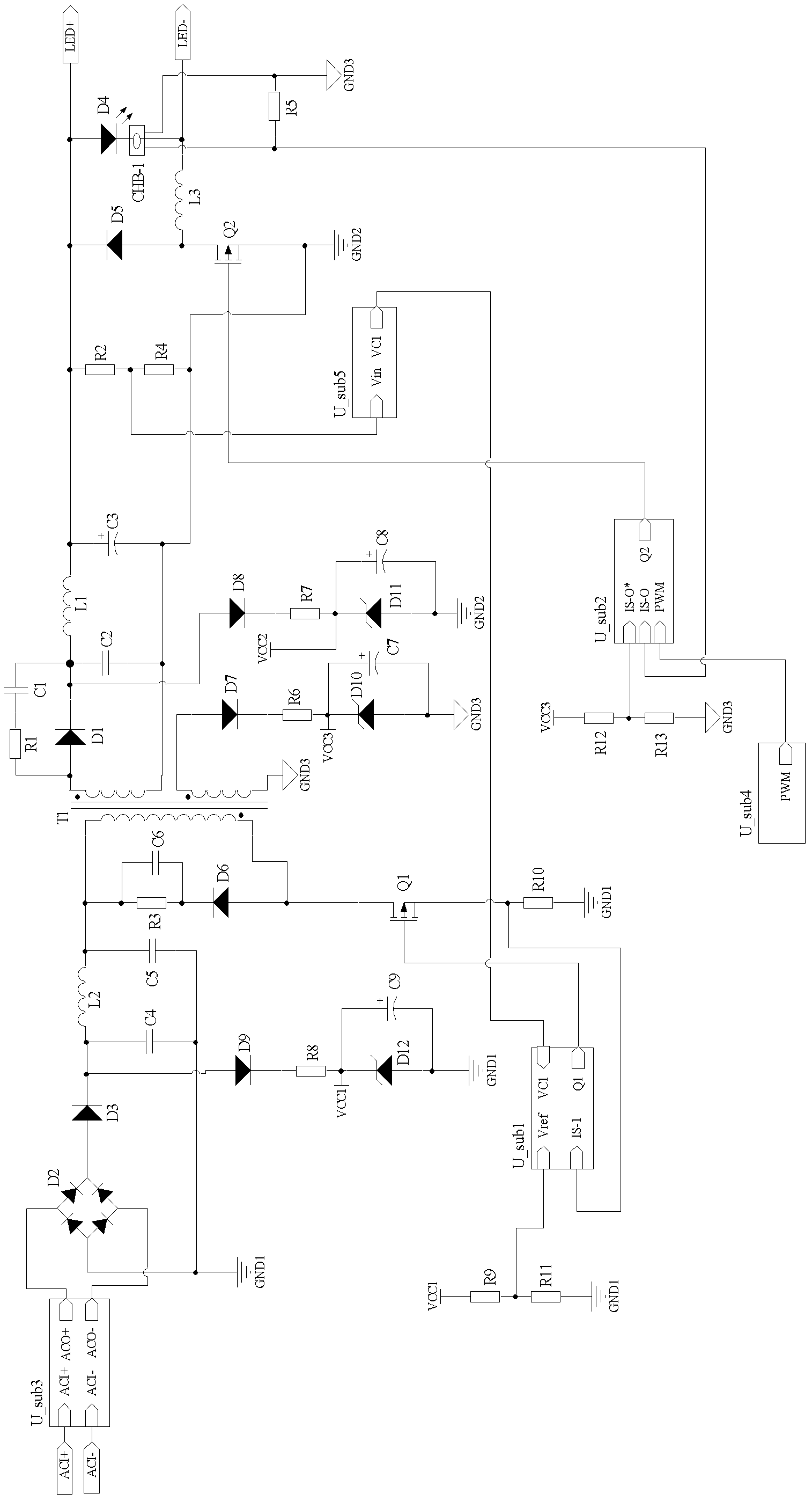 Light-adjustable high-power LED driving power supply