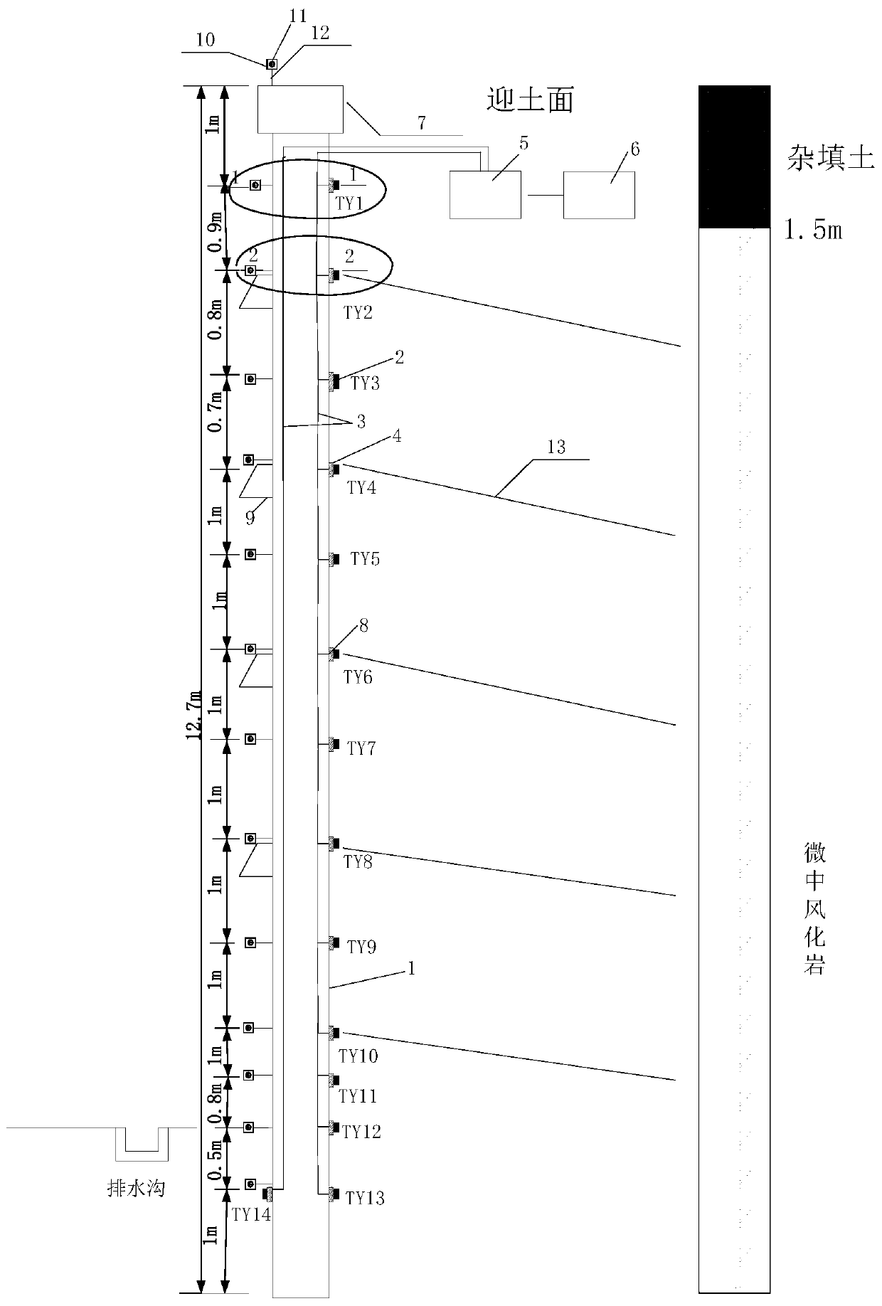 Miniature steel pipe pile earth pressure and displacement monitoring device