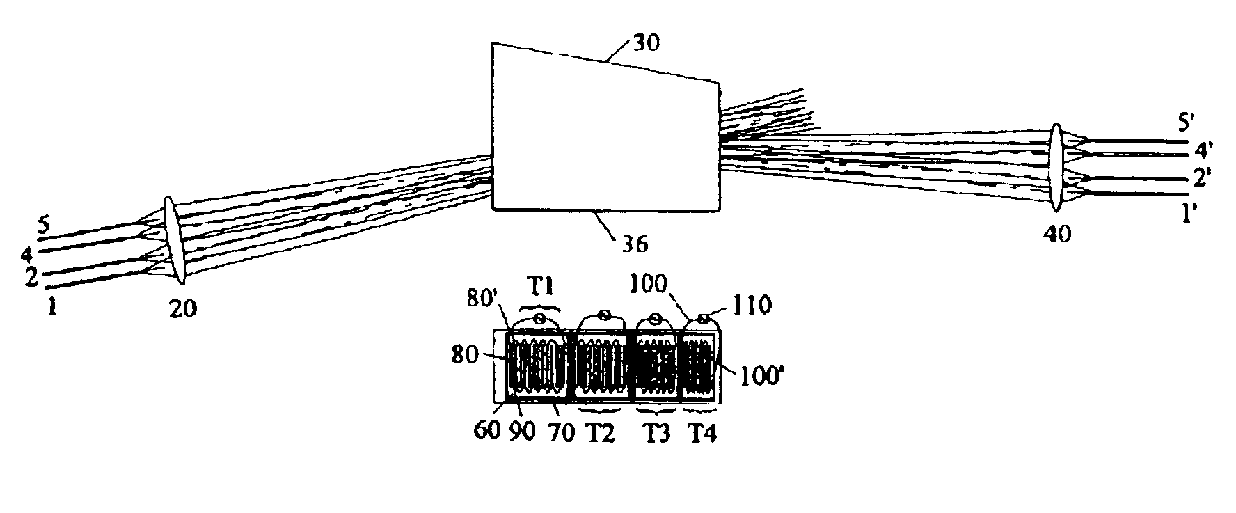 Fiber-optic matrix switch using phased array acousto-optic device