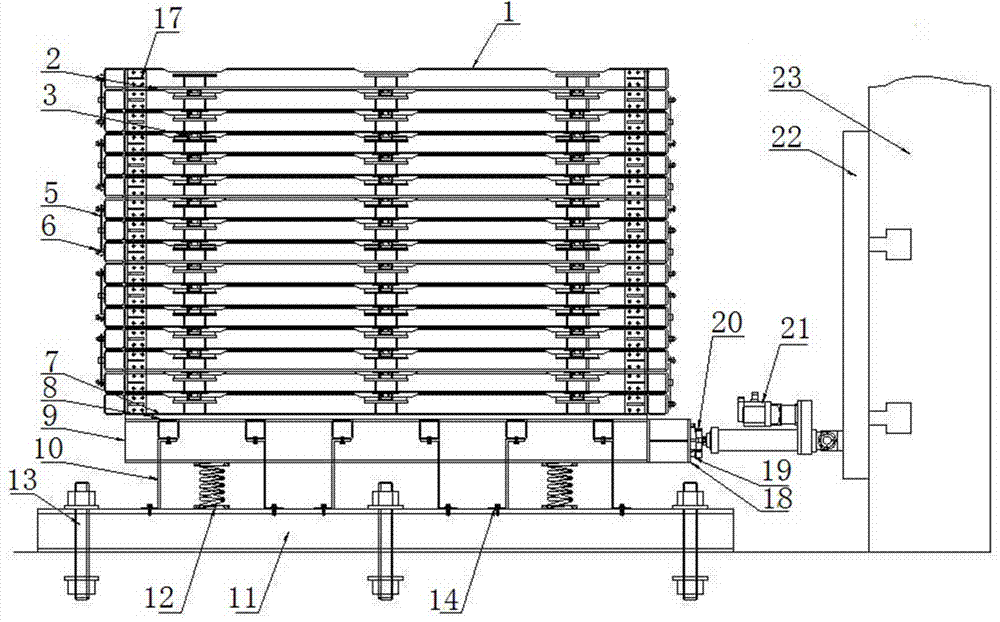 A layered vibrating shear soil box test device