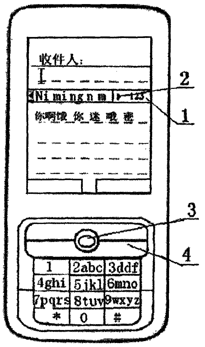 Word input fast switching method for built-in numeric keyboard