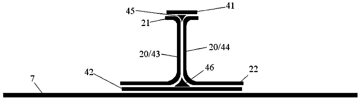 Compression molding die of thermoplastic composite component provided with I-shaped reinforcing ribs