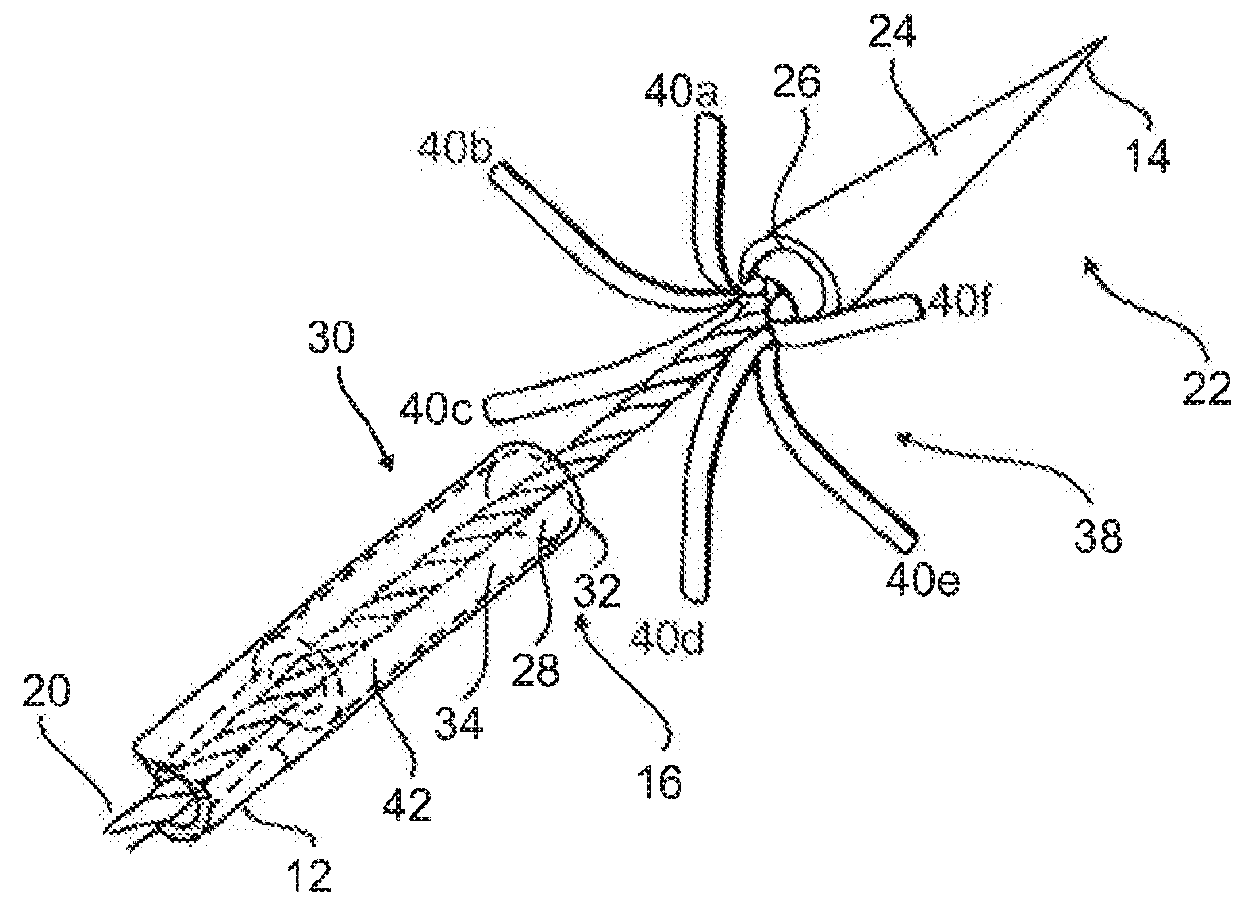 Surgical needle having a detachable tip body and a thread running inside