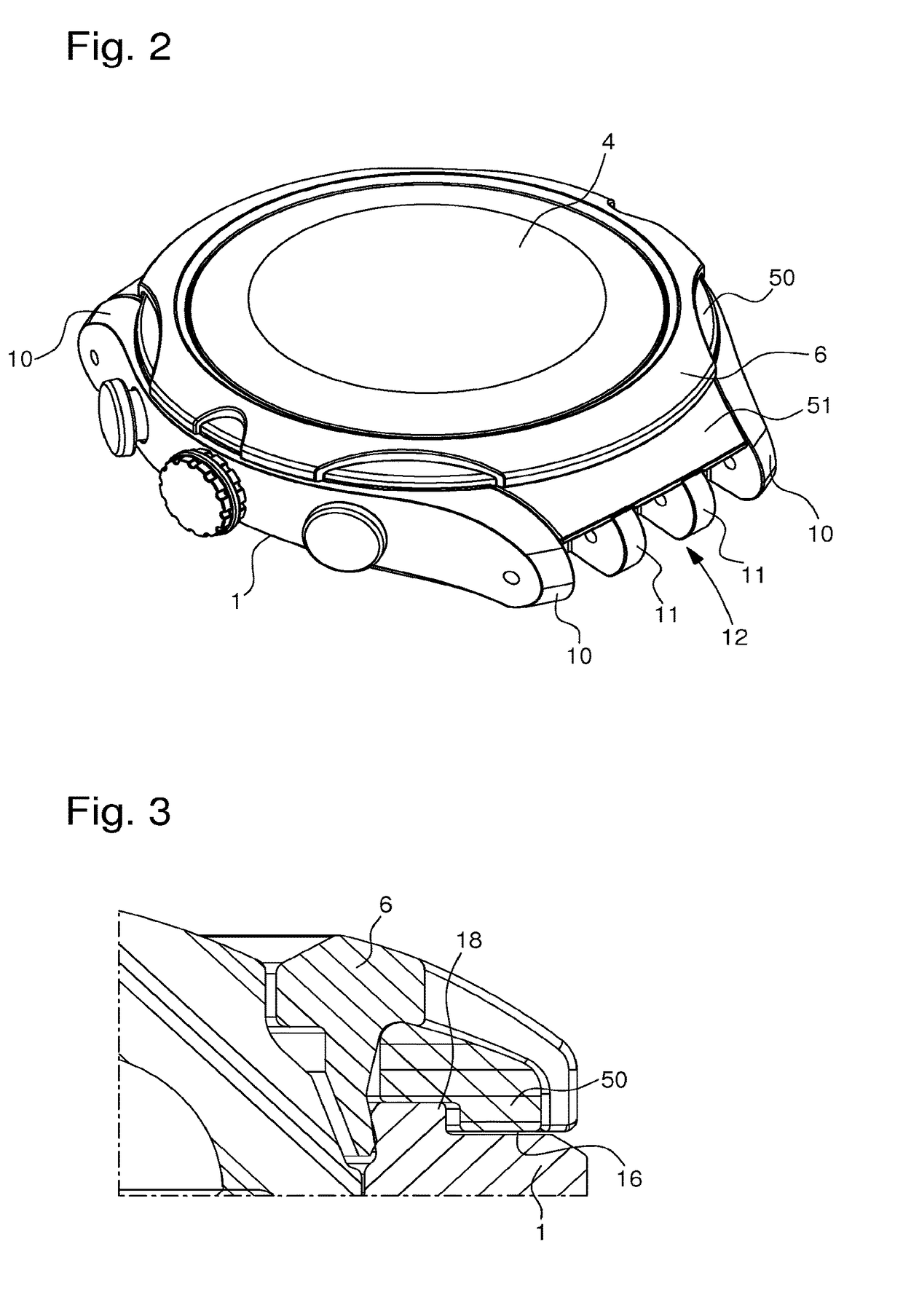 Watch case provided with an external element