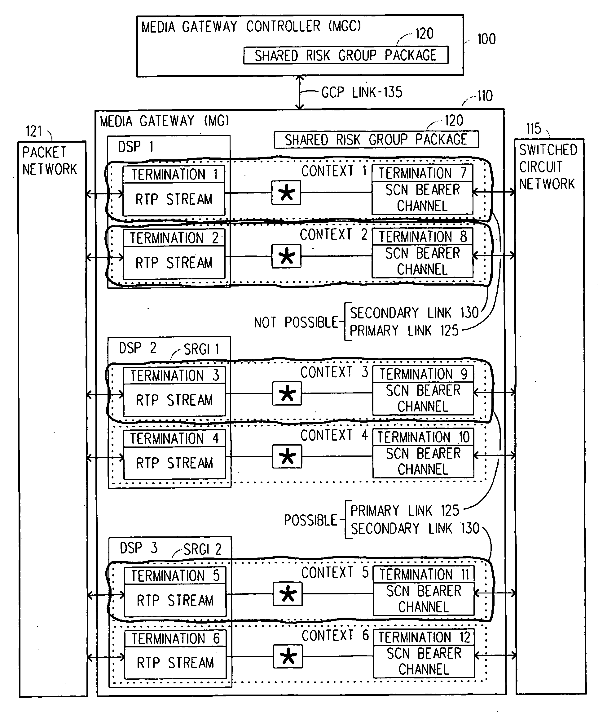 Shared risk group handling within a media gateway