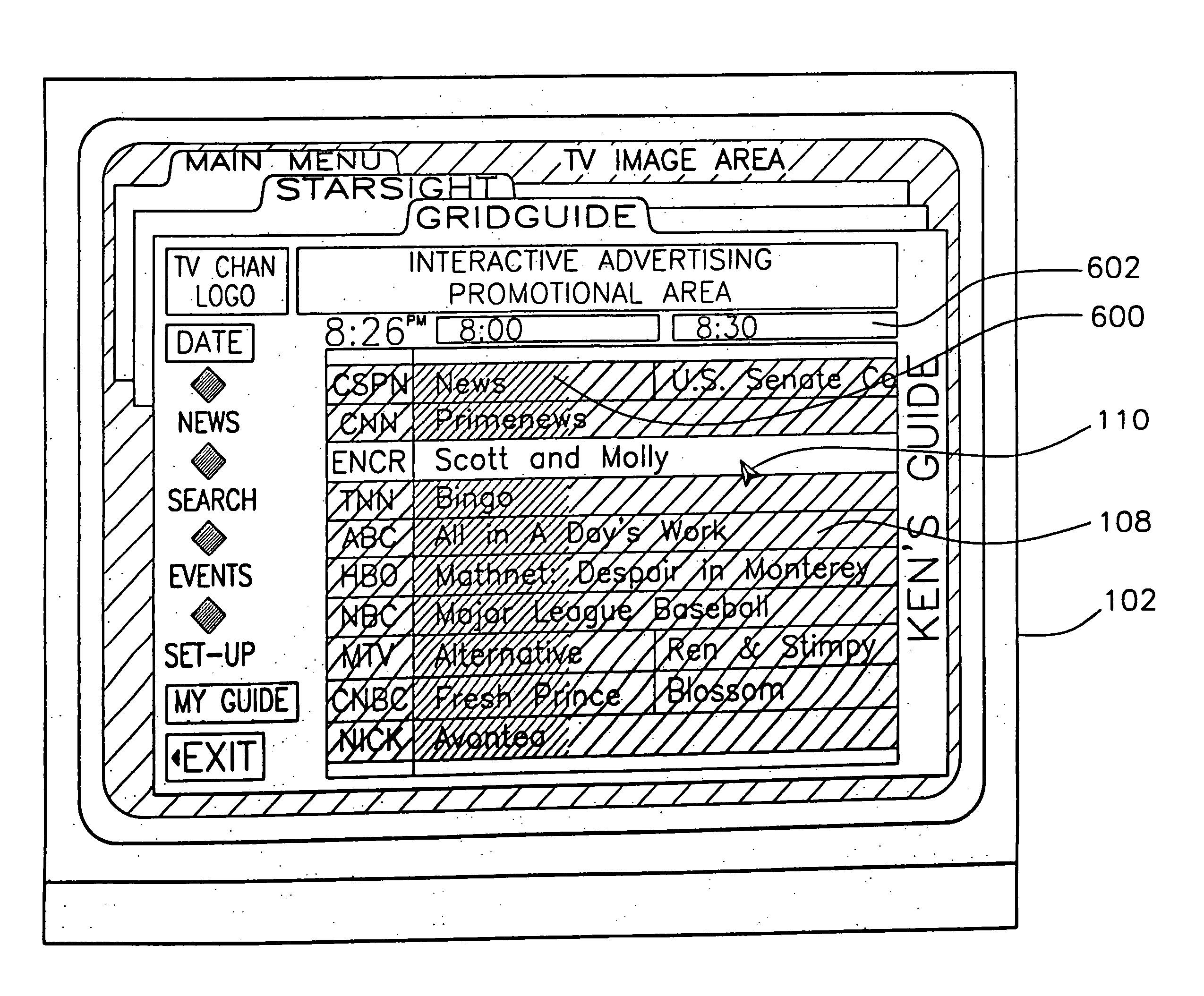 Television control interface with electronic guide