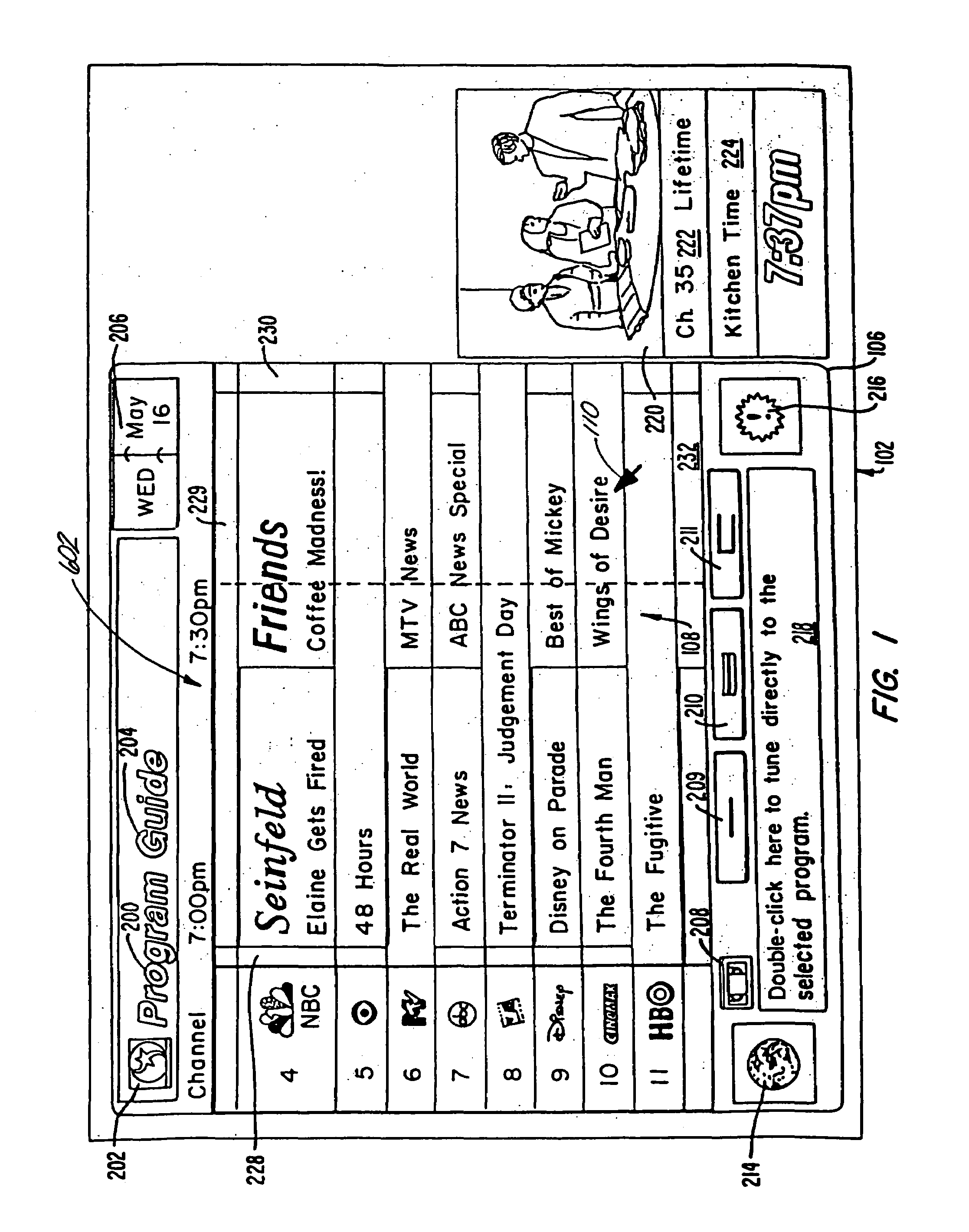 Television control interface with electronic guide