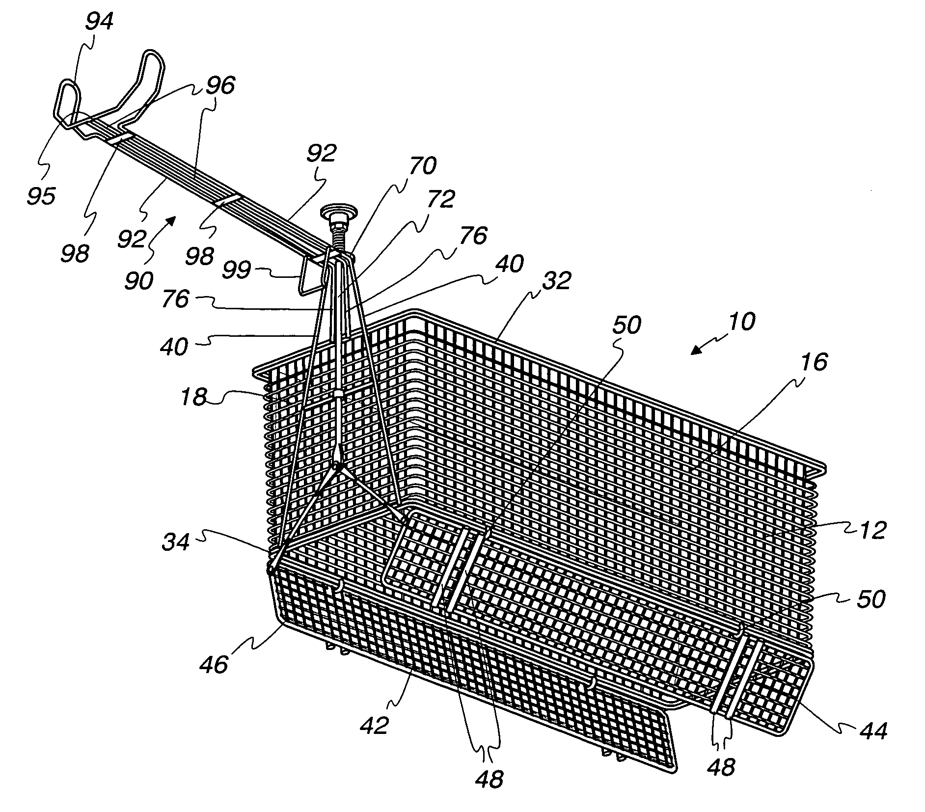 Fry basket for processing of bulk food items and method