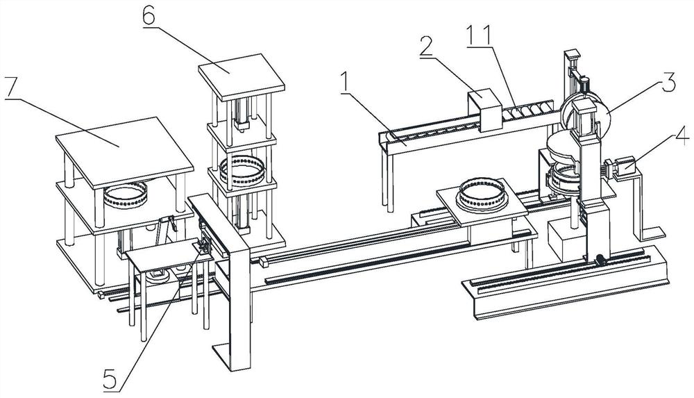 Wire distribution fastening device of automatic production equipment of snow-sweeping sheet brush and process of wire distribution fastening device